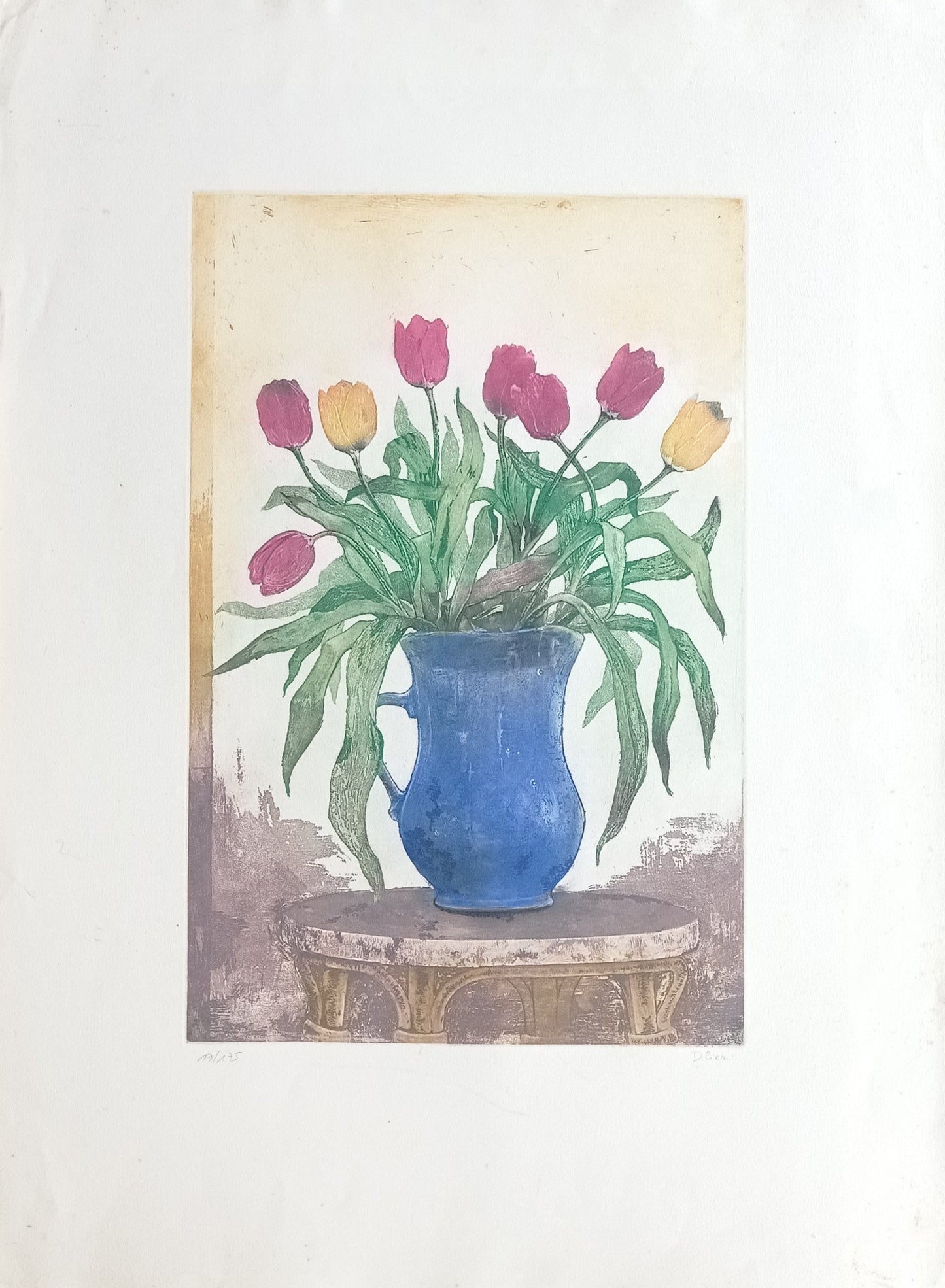 GRABADO DE JARRON CON FLORES TULIPAN